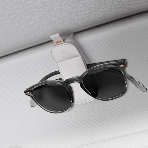 Spigen Tesla Model Y (~2025 Juniper) Model 3 (Highland 2024~) S X Brillenhalter, 2 Stück Vegan Leder Brillenhalter KFZ Auto Sonnenblende, Sonnenbrillen Halterung für Tesla, VW, BMW und mehr - Grau
