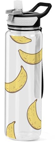 Sevdomey Bouteille d'eau à motif banane avec couvercle à paille transparente et étanche pour sport de plein air, fitness, entraînement, voyage, 946 ml