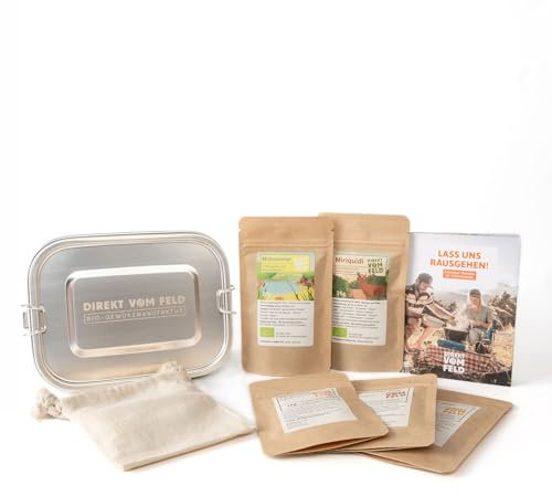 Direkt vom Feld® Outdoor Gewürzset inkl. Edelstahl Brotdose | BIO | Gewürz Set Küche | Geschenk Geschenkidee Kochen