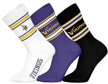 Minnesota Vikings 3pk Crew Socks - WHT/PUR/BLK - 39/42