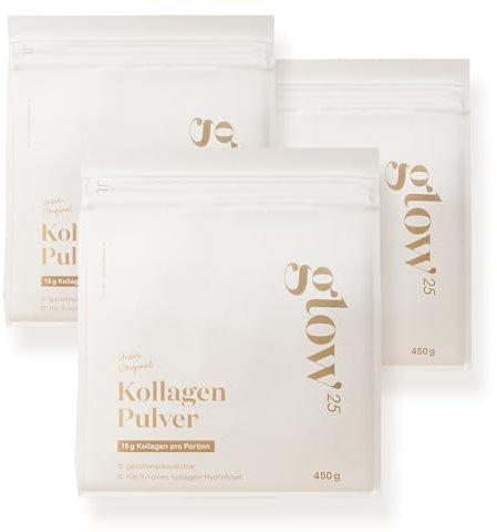 Glow25® Collagen Pulver [450g] - Unser Original - Kollagen Hydrolysat - Peptide Typ 1 und 3 - Gute Löslichkeit - Neutral