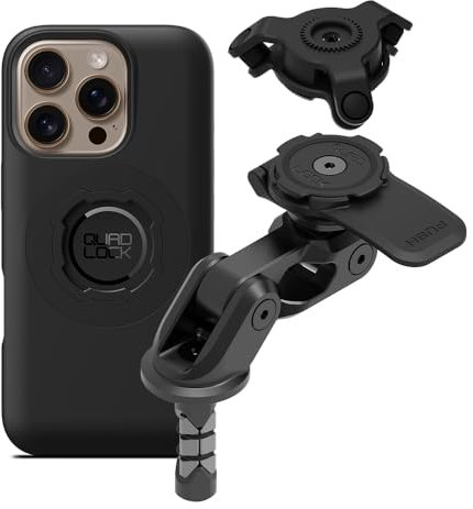 Quad Lock Motorcycle Fork Stem Mount PRO Kit with Vibration Dampener and MAG Phone Case for iPhone 16 Pro