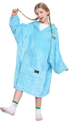 Catalonia Classy Übergroße Fleece Hoodie Decke, Weiche und Warme Decken Hoodie Kinder, Tragbare Decke with Großer Fronttasche für Teenager, Mädchen und Jungen, Weihnachtsgeschenke, Blau