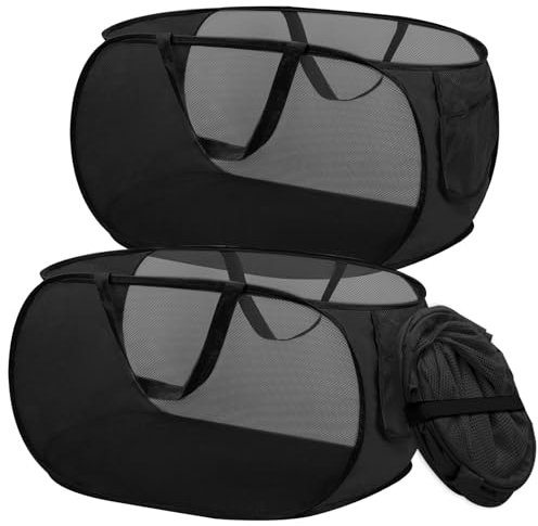 2 Stück Pop up Wäschekorb 36 x 36 x 58cm, Faltbar und Klappbar Mit Henkel, Tragbar Aus Mesh - Pop-up-Korb Für Badezimmer, Wohnheim, Reisen (Schwarz)