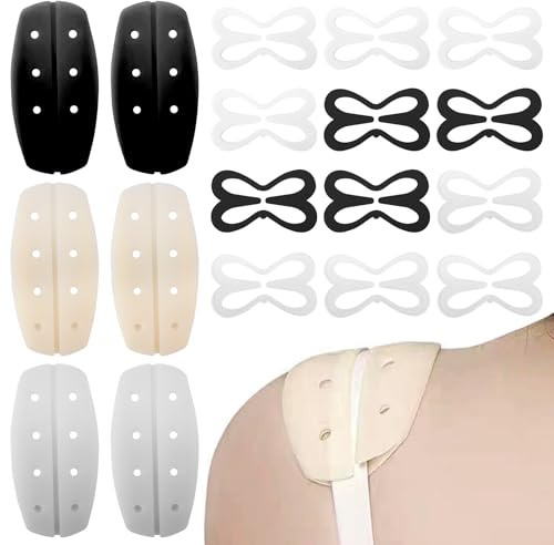 3 Paar Bh-Trägerkissen Silikon BH Trägerkissenhalter BH Trägerpolster Anti Rutsch Schulterpolster BH-Zubehör mit BH Träger Clips Lindert Schmerzen Schulterpolster Damen(Weiß,Hautfarben,Schwarz)