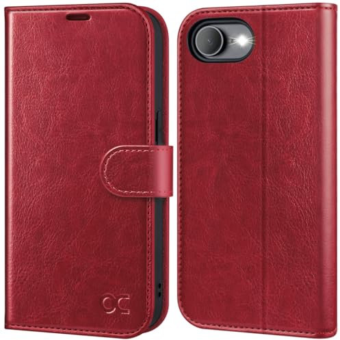 OCASE iPhone 16e Hülle Handyhülle Premium PU Leder, Kartenfach Standfunktion, RFID Schutzhülle, Klapphülle Handytasche Lederhülle Kompatibel für iPhone 16e Rot