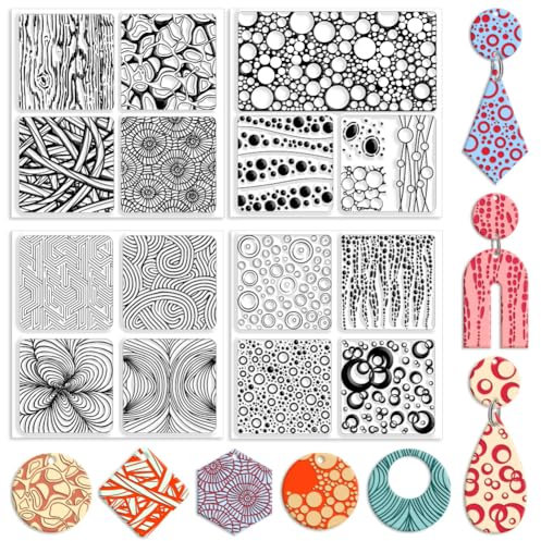 CHGCRAFT 4 Pcs 4 Styles Bubble Polymer Clay Texture Sheets Geometric Texture Silicone Texture Stamp Clay Texture Mat Modeling Pattern Pad Texture Sheets for Making Earrings Jewerly, 5.5x5.5 inch