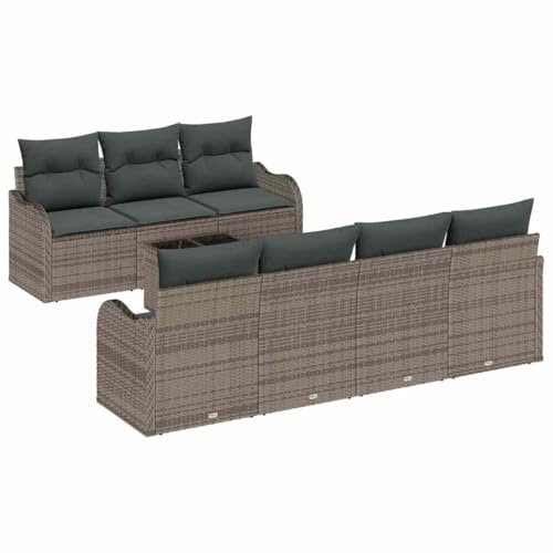 vidaXL 8-teiliges Gartensofa-Set mit Kissen in Grau aus Poly-Rattan – Wetterfestes Patio-Möbel für 6 Personen, anpassbar für die Sommer-Lounge auf der Terrasse.