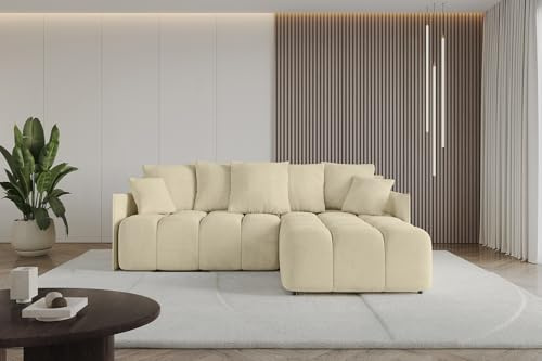 ALTDECOR Ecksofa mit Schlaffunktion und Bettkasten Corner Sofa Bett Eckcouch Couch L-Form Schlafcouch Ausziehbar Wohnlandschaft Schlafsofa Cauchsofa LONLI-L 251x189x68 Beige