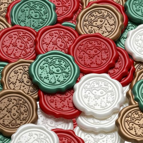 Wax Seal Stickers, Christmas Envelope SealStickers, 50 Pcs Self- Adhesive Prosecco Antique Gold Wax Sealing Stickers, RoundStickers Perfect for Wedding Invitation, Christmas (Tree)