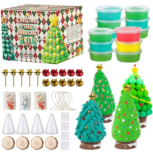 TECHEEL 46 Stück Weihnachten Knete Set für Kinder Bastelset Weihnachten Kinderknete Modelliermasse Lufttrocknend Knete DIY Weihnachtsbaum Basteln Set Weihnachts Geschenk Mädchen 4 5 6 7 8 9 10 jahre