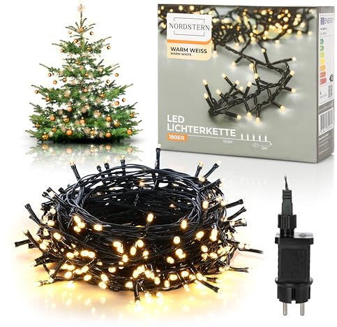 Nordstern LED Lichterkette Warmweiß 180 LEDs - Weihnachts Beleuchtung für Innen & Außen mit Stecker 13,5 m - Deko Weihnachtsbaumbeleuchtung Wetterfest IP44