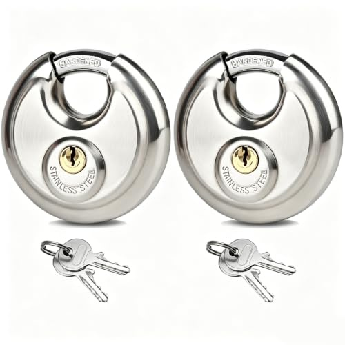 2Pack Storage Locks for Storage Unit, 2-3/4 Disc Locks Keyed Alike, Outdoor Waterproof Stainless Steel Padlocks for Storage Locker, Shed, Gate, Fence, Heavy Duty Discus Keyed Padlock