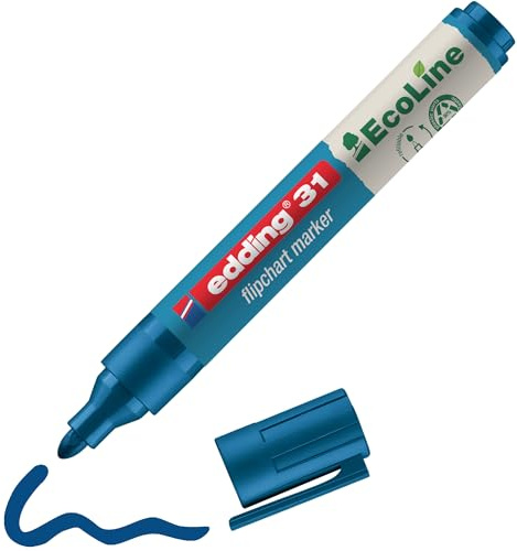 edding 31 EcoLine Flipchartmarker - blau - 1 Stift - Rundspitze 1,5-3 mm - Stift zum Schreiben und Markieren auf Flipcharts - Tinte schlägt nicht durch Papier - trocknet nicht aus - nachfüllbar