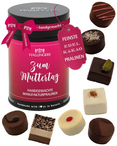 Hallingers Genuss Manufaktur Pralinen Muttertagsgeschenk - ohne Alkohol, handmade aus Confiserie-Edelkakao in wertiger Geschenkdose Zum Muttertag, Geschenkidee für Mama Oma