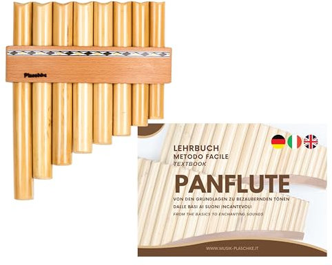 Plaschke Panflöte, Holzriemen Design, handgemacht mit Lehrbuch, 8 Rohre C-Dur