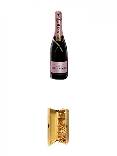 Moet Chandon Brut Rosé Imperial Champagner 0,75 Liter + 1a Whisky Holzbox für 1 Flasche mit Hakenverschluss
