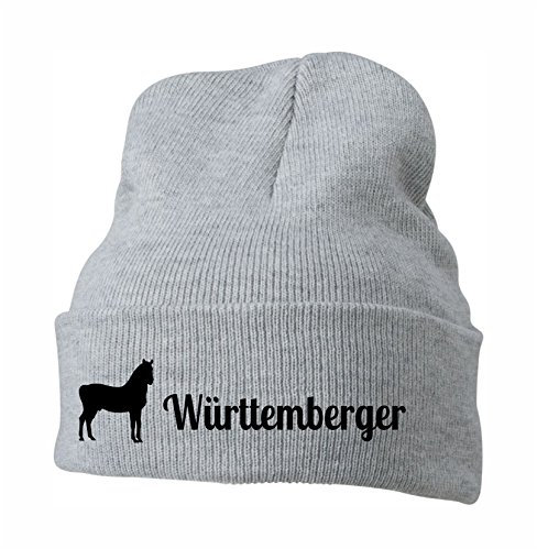 siviwonder Strickmütze Pferde - WÜRTTEMBERGER WARMBLUT deutsches Sportpferd Reitsport Marbach REITEN - Stickerei Pferd Winter Mütze Wintermütze Beanie Mütze hellgrau-schwarz