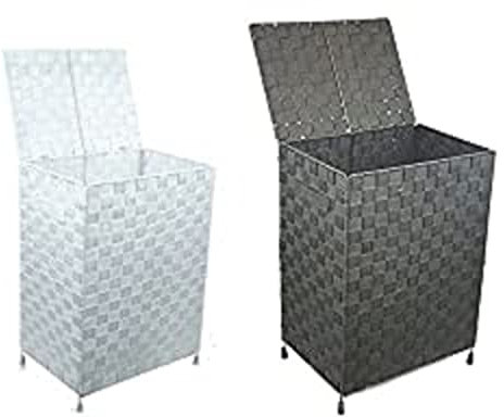 Arpan Laundry Basket Hamper (Set of 2) - Washing Bin with Lid & Insert Handle for Easy Carrying - Convenient Storage Organizer Box for Clothes, Toys - Black & White (BLACK-WHITE)