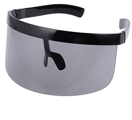 VORCOOL, Übergröße futuristische Schild-Sonnenbrille, flache Oberseite, verspiegelt, Unisex, winddicht, Sonnenschutz für Männer Frauen, Outdoor-Sport (schwarz)