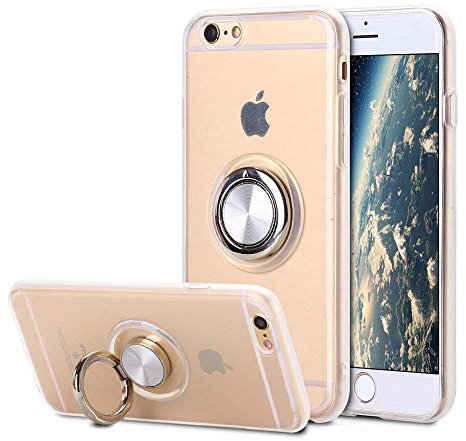 SORAKA Clear Case for iPhone 6/6S with 360 Rotating Ring Holder Slim Fit Soft TPU Transparent Case with Metal Plate for Magnetic Car Phone Holder