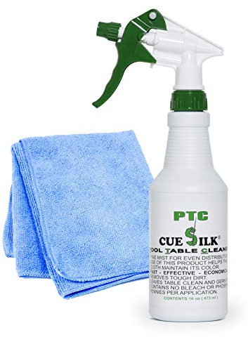 Cue Silk PTC Billardtisch-Reiniger, 473 ml, Flasche, Set mit Mikrofasertuch.