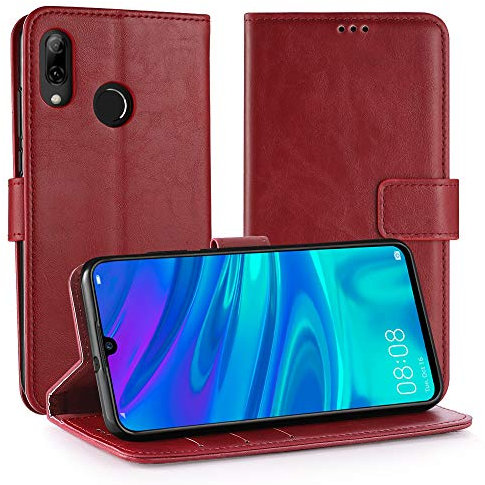 Simpeak Coque Compatible pour Huawei P Smart 2019, Étui Housse en Cuir Ultra-Mince avec Carte Fente Coque Compatible pour Huawei P Smart 2019 - Rouge (6,21)