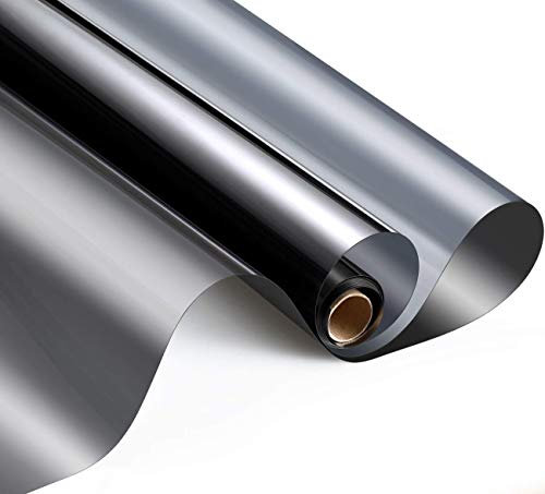 HooTown Fenster Sichtschutz Folie, Spiegelfolie One Way Reflektierende Fensterfolie, UV-Schutz Sonnenschutz & Wärmeisolierung Tönungsfolie für Büro und Haus [60x1000 cm] - Silber Schwartz