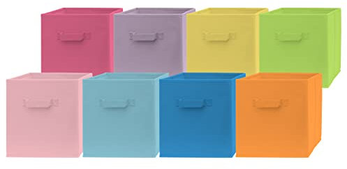 Pomatree Fabric Storage Bins - 8 Pack - Fun Colored Durable Storage Cubes | 2 Reinforced Handles | Foldable Cube Baskets for Home, Kids Room, Nursery and Playroom | Closet and Toys Organization