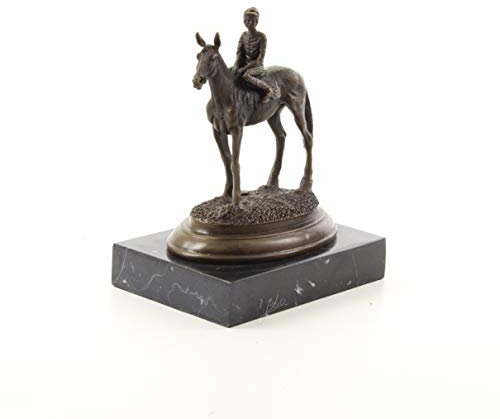 Decoratie Bronzefigur Bronze Skulptur Statue Reiter Pferd 16,8x20,4cm