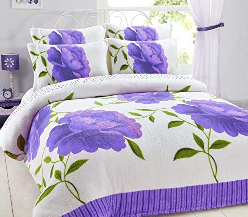 SELECT-ED® New Luxury Printed Teddy Bear Fleece Duvet Cover with Pillow Case Bedding Set (Rosaleen Teddy Lilac, Double)