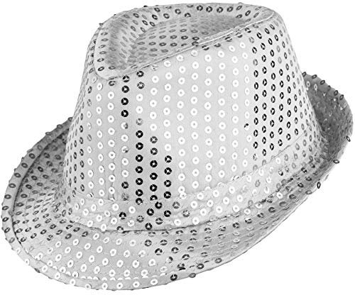 dressforfun 901028 Unisex Pailletten Glitzer Hut, breite Krempe, feines Hutband - diverse Farben - (silber | Nr. 304576)