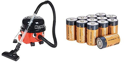 Casdon 728 Henry Vacuum Cleaner Toy, Red & Amazon Basics C Cell 1.5 Volt Everyday Alkaline Batteries - Pack of 12 (Appearance may vary)
