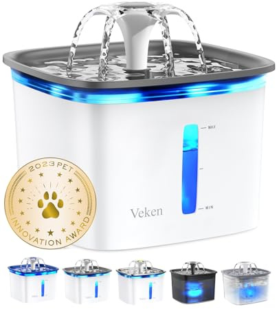 Veken Innovation Award Winner 95oz/2.8L Pet Fountain, Automatic Cat Water Fountain Dog Water Dispenser with Replacement Filters for Cats, Dogs, Multiple Pets (Grey, Plastic)