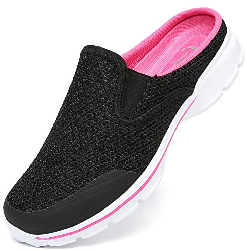 CELANDA Damen Hausschuhe Herren Slip On Clogs Leichte Atmungsaktive Pantoletten Mules Weiche Freizeit Bequem Gartenschuhe für Unisex Schwarze Rose 43EU