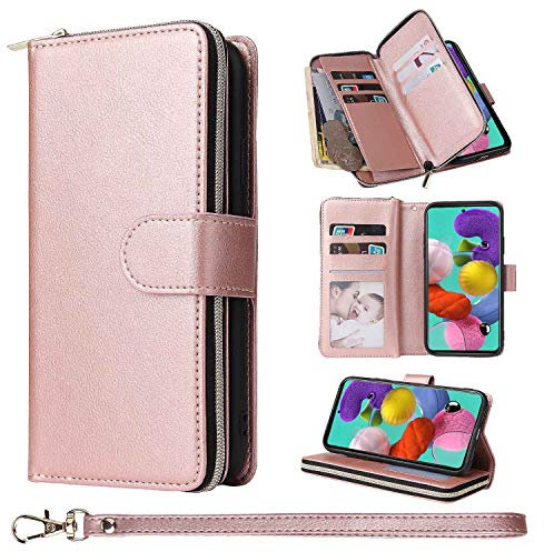 ZCDAYE Hülle für Samsung Galaxy A52 Handyhülle Geldbörse, PU Leder Samsung Galaxy A52 Handytasche Schutzhülle mit 9 Kartenschlitzen für Samsung A52, Rosa