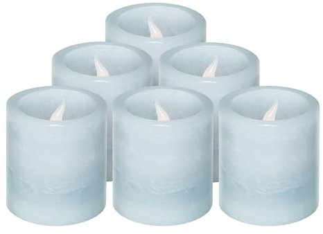Furora LIGHTING Blue Real Wax LED Votive Tealight Candles Pack of 6, Flameless Flickering Candles for Delicate Home Décor, 2 Inches Tall, Batteries Included