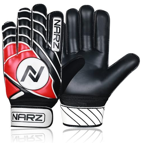 NARZ Fussball Torwarthandschuhe Kinder mit super Grip Latex mit stoßdämpfender Polsterung zum Schutz der Handflächen und Finger, Kinder-fußball Handschuhe für Jungen und Mädchen (6, rot)
