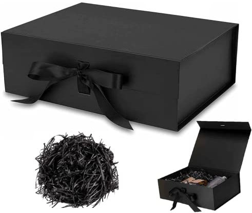 SABR 1 Luxury Black Gift Box + 1 bag of Tissue Paper + 1 Ribbon // Magnetic Packaging gift box for Birthday Wedding Gifts Bridesmaid Gift Party boxes for presents (26x19x8cm)
