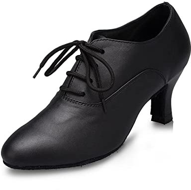 SWDZM Tanzschuhe Damen Latein Schnüren Geschlossene Salsa Tango Moderne Jazz Ballsaal Leistung Schuhe Trainingsschuhe,L159,Ferse-7.5CM,Schwarz,38EU