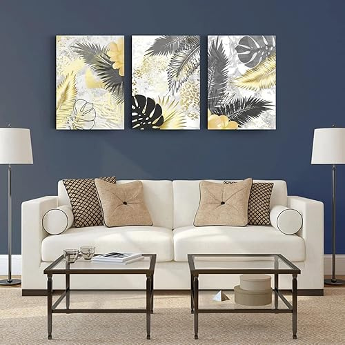 Areca Palm Wall Decor, Glass Wall Art, Frameless Free Floating Tempered Glass Panel, Living Room Decoration (27.5”W x 39.3”H – 70x100cm Each Piece)