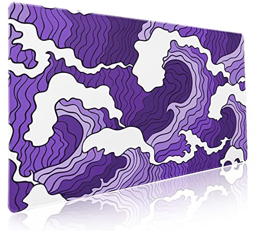 Japanese Purple White Wave Gaming Mouse Pad XXL Cartoon Sea Texture Extended Big Large Desk Mat Non-Slip Rubber Base Stitched Edge Long Keyboard Mousepad for PC Computer Laptop,35.4×15.7 in