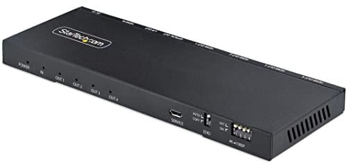 StarTech.com 4-Port HDMI Splitter, 4K 60Hz HDMI 2.0 Video, 4K HDMI Splitter w/Built-in Scaler, 1 In 4 Out HDMI Splitter, 3.5mm/Optical Audio Port, HDMI Display/Output Splitter (HDMI-SPLITTER-44K60S)