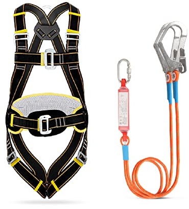 Absturzsicherung Set für Dach, VollköRper Auffanggurt Set mit Seil, Absturzsicherung Dachdecker Anschlagpunkt Xxl 5 Punkte, Verstellbar Abziehbarer Schutz GüRtel mit 1.8m 2 L Hooks, Upgrade