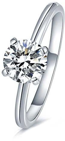 Mejewri Verlobungsring Damen, Moissanite Ring Solitär Ring Damen Silber 925 Ring Mit Stein Ringe Frauen Diamond Ring Engagement Ring D Color VVS1 Moissanite 18 Karat Weiß Gold 2ct 50