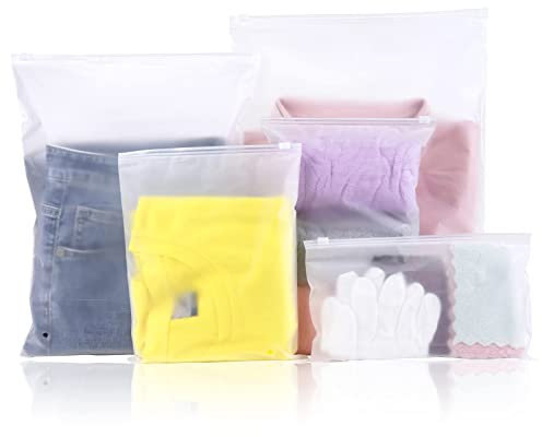 OSDUE Bolsas de Almacenamiento de Viaje,25 Piezas Reutilizable Bolsa de Transparente Esmeriladas Plástico con Cierre Ziplock Organizadores de Embalaje de Viaje para Ropa Zapatos Cosméticos (5 Tamaños)