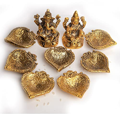 Wonder Care WC_Ganesha Laxmi Statuen & Diya für Pooja, traditionelle Diwali-Dekoration für Zuhause/Büro Diyas für Diwali-Dekoration Sngl_Ganesh_laxmi+7diya