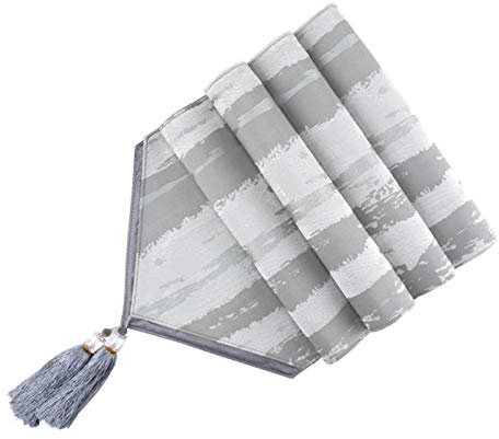 EHOMERY Pichler Tischdecke, Mini Grau Tischläufer Gesäumter Dreiecksstreifen Tischläufer Cotton 35x200CM
