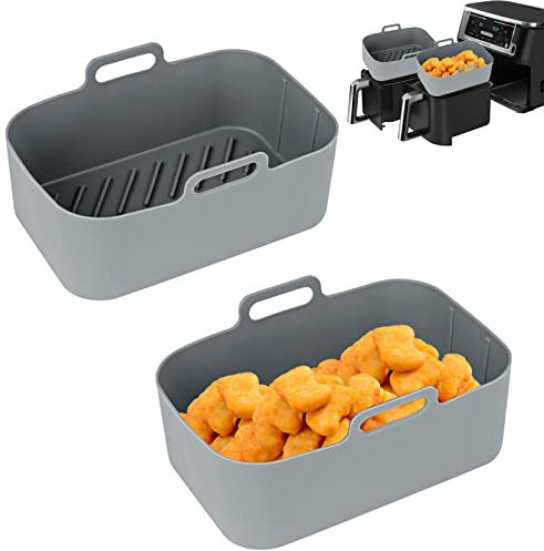 Shinehalo 2Pack Air Fryer Silicone Pot,Reusable Round Air Fryer Replacement Basket,Heat Resistant Non-Stick Mats for Oven, Air Fryer Accessory for Home Kitchen (Gray)
