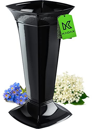 KADAX Vase Funéraire avec Socle en Plastique pour Cimetière, Fleurs pour Pierre Tombale, Décoration sur Pied pour la Tombe (Noir/Haut)
